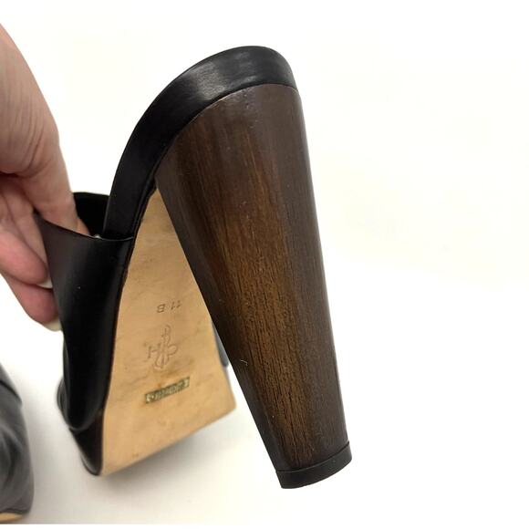 Size 11 B | COLE HAAN Stephanie Nike Air Platform Black Leather Clog Mule Heels - Picture 8 of 12